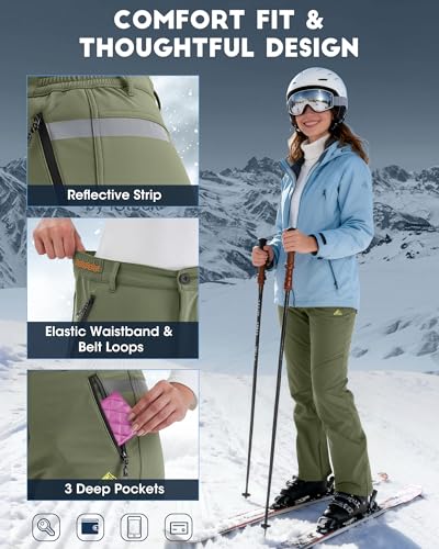 IGOLUMON Snow Ski Pants Womens Waterproof Fleece Lined Pants Winter Insulated Softshell for Hiking Snowboard Outdoor