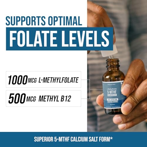 Organic Methyl Folate 1000 mcg + Methyl B12 Cofactor (300 Servings) – Metabolically Active 5-MTHF Form, Organic Berry Flav...