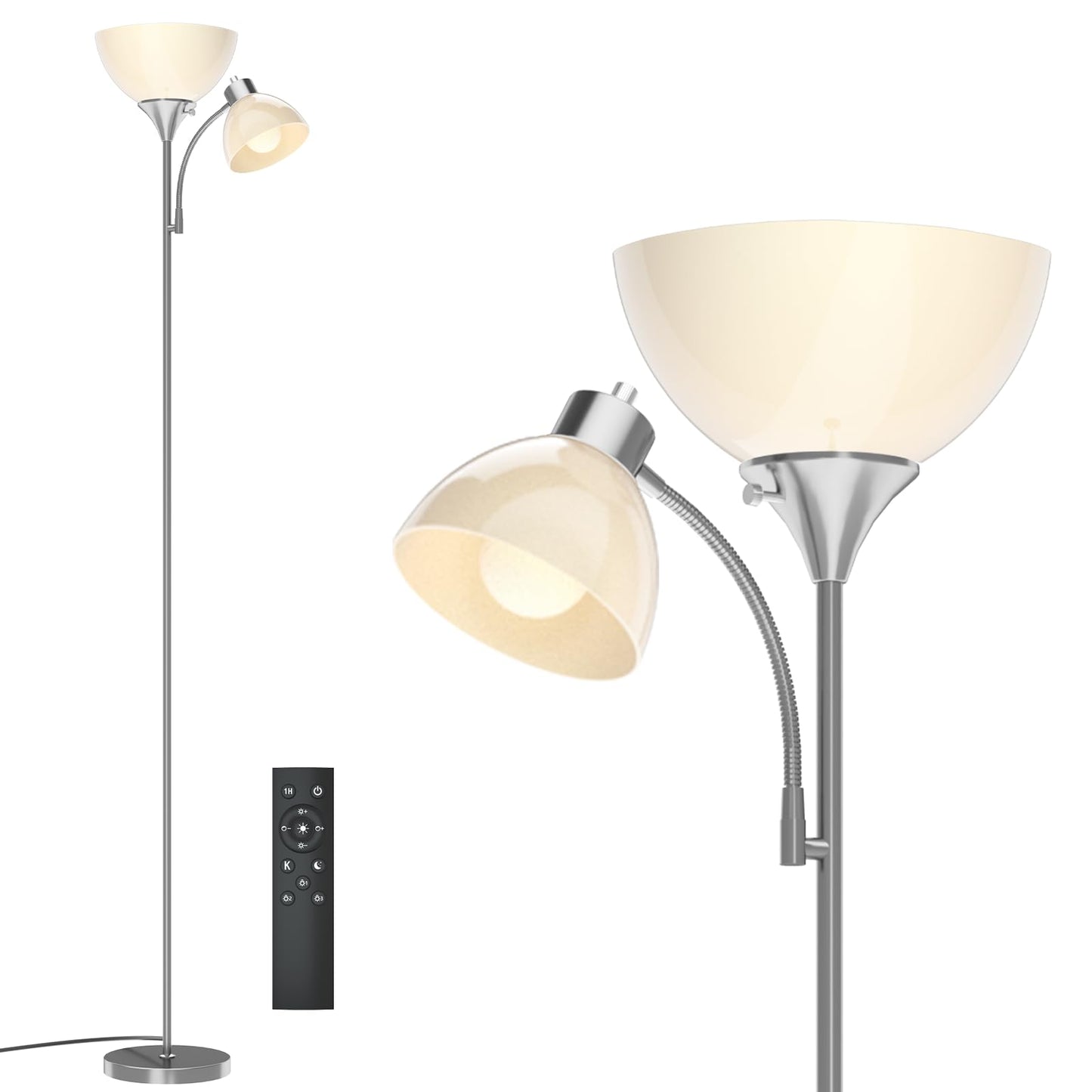 GERGO Floor Lamp with Remote Control, LED Torchiere, 4 Color Temperatures, Brushed Nickel