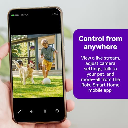Roku Outdoor Camera - Home Security - IP65 Weather Resistant Wired Security Camera & Pet Monitor with 1080p HD Night Visio...