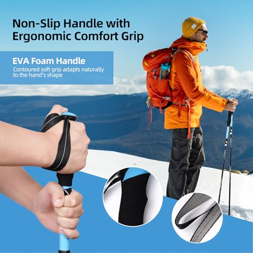 Folding Trekking Poles with an Outdoor Compass, Adjustable Rod Length，Lightweight & Foldable Walking Sticks for City Stree...