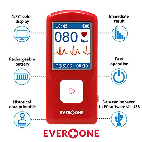 EverOne - EVOPM10 Portable Bluetooth ECG/EKG Monitor, Compatible with iOS/Android, Windows 7/8/10, Track Heart Rate & Hear...