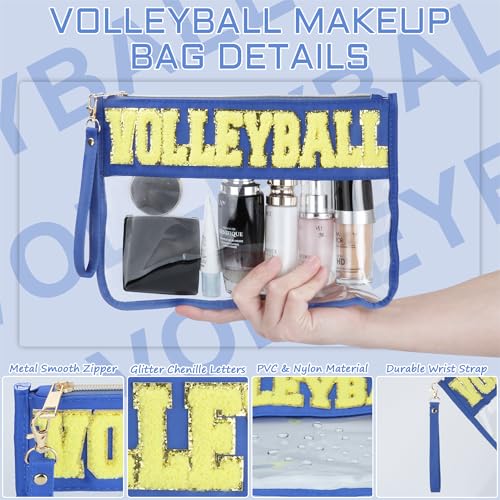 BuyCard 2 Pcs Volleyball Gifts Cosmetic Makeup Bag with Chenille Letter Patch, Clear Pouch PVC Organizer Purse, Waterproof...