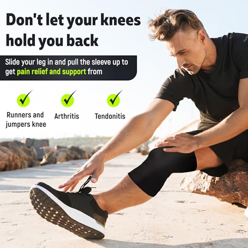 Crucial Compression Knee Sleeve (1 Pair) - Best Knee Braces for Knee Pain for Men & Women - Non-Slip Knee Support for Runn...