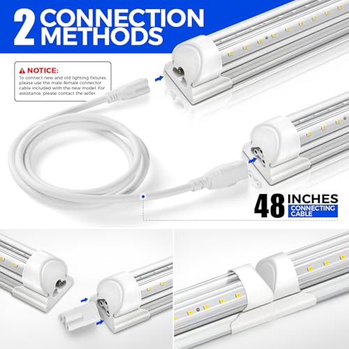 Barrina T8 LED Shop Light, 6FT 60W 8500LM 5000K, Clear Cover Linkable Garage Lights, V-Shape LED Light Fixture, Shop Light...