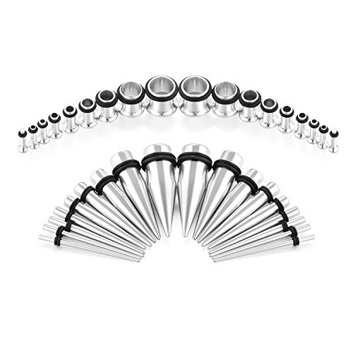 vcmart 14G-00G 36 pcs Ear Gauges Stretching Kit Tapers Plugs Eyelets Implant Grade Steel