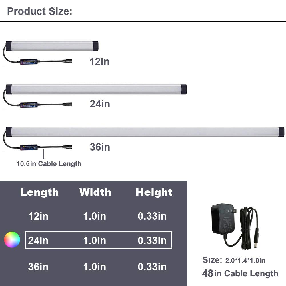 LAIFUNI Dimmable RGB LED Under Cabinet Lighting, 24 Inch Aluminum Light Bar, Remote Control, Red
