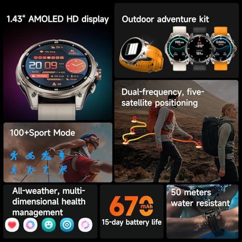 afoloery GPS Running Watch and Outdoor Smartwatch, AMOLED Display, Built-in LED Flashlight,Multisport GPS Smartwatch,5ATM ...