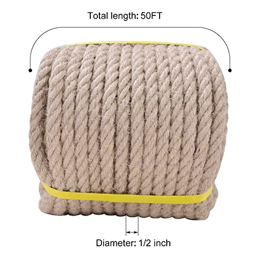 Jute Rope - Twisted Manila Natural Thick Hemp Rope Multipurpose for Indoor and Outdoor Use, for Docks, Railings, DIY Proje...
