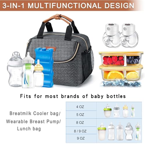 BABEYER Breastmilk Cooler Bag with Ice Pack Fits 6 Baby Bottles up to 9 Ounce, Wearable Breast Pumps Cooler Bag for Nursin...