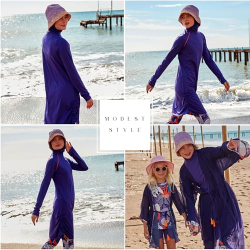 Islamic Full-Length Patterned Modest Swimsuit for Women | 4 PCS Muslim Burkini Set | Full Coverage Long Sleeve Rash Guard