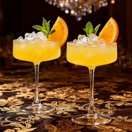 Accguan Ribbed Coupe Glasses, 10 oz Crystal Cocktail Glasses Set of 6, Vintage Martini Glasses for Bar, Cocktail, Margarit...