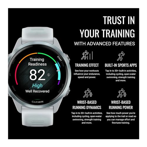 Garmin Forerunner 570 42mm GPS Running Smartwatch (Cloud Blue/Whitestone Band) Bundle with Stand, Charging Cable and Car C...
