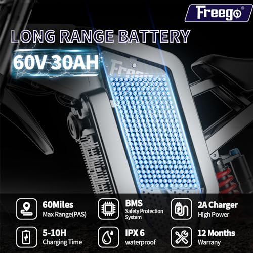 Freego X2 Electric Motorcycle for Adults, Electric Dirt Bike for Teens 6000W Motor 60V/30Ah Battery Long Range, 50MPH Off ...