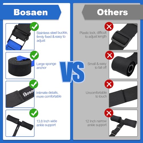 Bosaen Nordic Hamstring Curl Strap, Upgraded Stability Nordic Curl Strap with Strong & Non-Slip Metal Buckle for Hamstring...