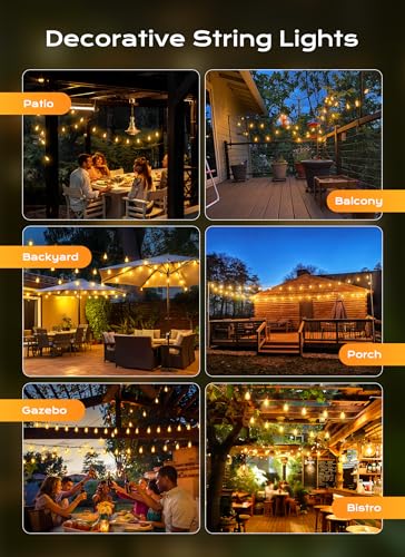 Brightown Outdoor String Lights Patio Lights, 100FT ST38 Shatterproof Dimmable Waterproof Connectable LED Christmas Light...