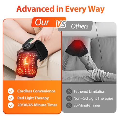 Red Light Therapy Knee Brace, Cordless Knee Massager, 660nm&850nm Near Infrared Light Therapy for Knee/Elbow/Shoulder, Chr...