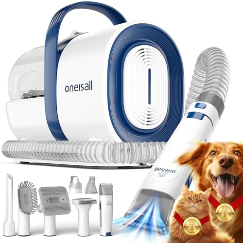 oneisall Dog Grooming Vacuum, Pet Grooming Vacuum with Clipper Nail Grinder, 1.5L Dust Cup Dog deshedding Brush with 7 Too...