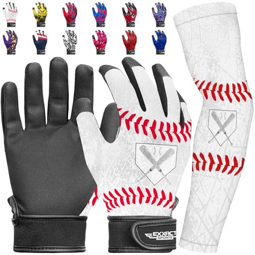 Exxact Sports Youth Batting Gloves with Arm Sleeve for Boys & Girls, Kids Baseball Batting Gloves for Softball, T-Ball