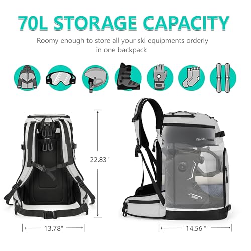 SEMSTY Ski Boot Bag, 55L/70L Waterproof Ski and Snowboard Boots Travel Backpack for Skis, Snowboard, Ski Helmet, Goggles, ...