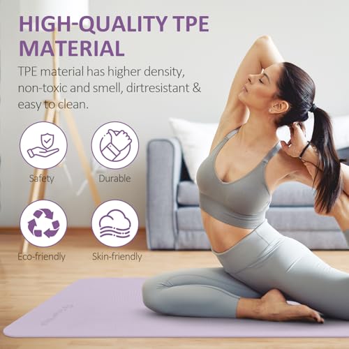 Yoga Mat Non Slip, 72"L x 24"W x 0.24"/0.32"TH, Anti-Tear Exercise Mat with Carrying Strap and Bag, Pro TPE Yoga Mats for ...