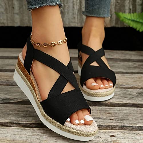 JEUROT Espadrilles Wedge Sandals for Women Open Toe Summer Dressy Sandal Ankle Strap Comfortable Platform Walking Shoes