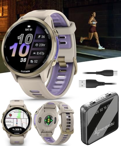 Wearable4U Garmin Forerunner 970 Soft Gold Titanium Smartwatch with French Gray Case and French Gray/Translucent Indigo Ba...