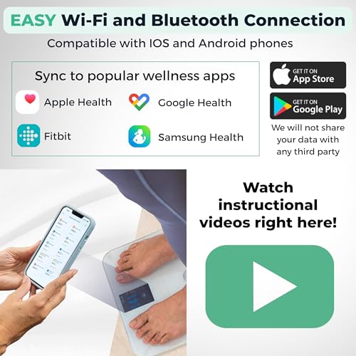 Premium Smart Digital Body Weight Scale - 4 Electrodes – 25+Metrics -Rechargeable- WiFi & Bluetooth - Full Body Analysis -...