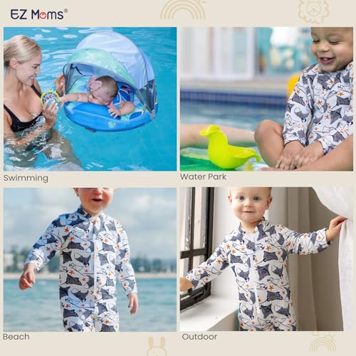 EZ Moms Baby Boy Swimsuit UPF 50+ Long-Sleeve One Piece Zipper Toddler Bathing Suit Baby Beach Wear Sunsuit with a Swim Cap