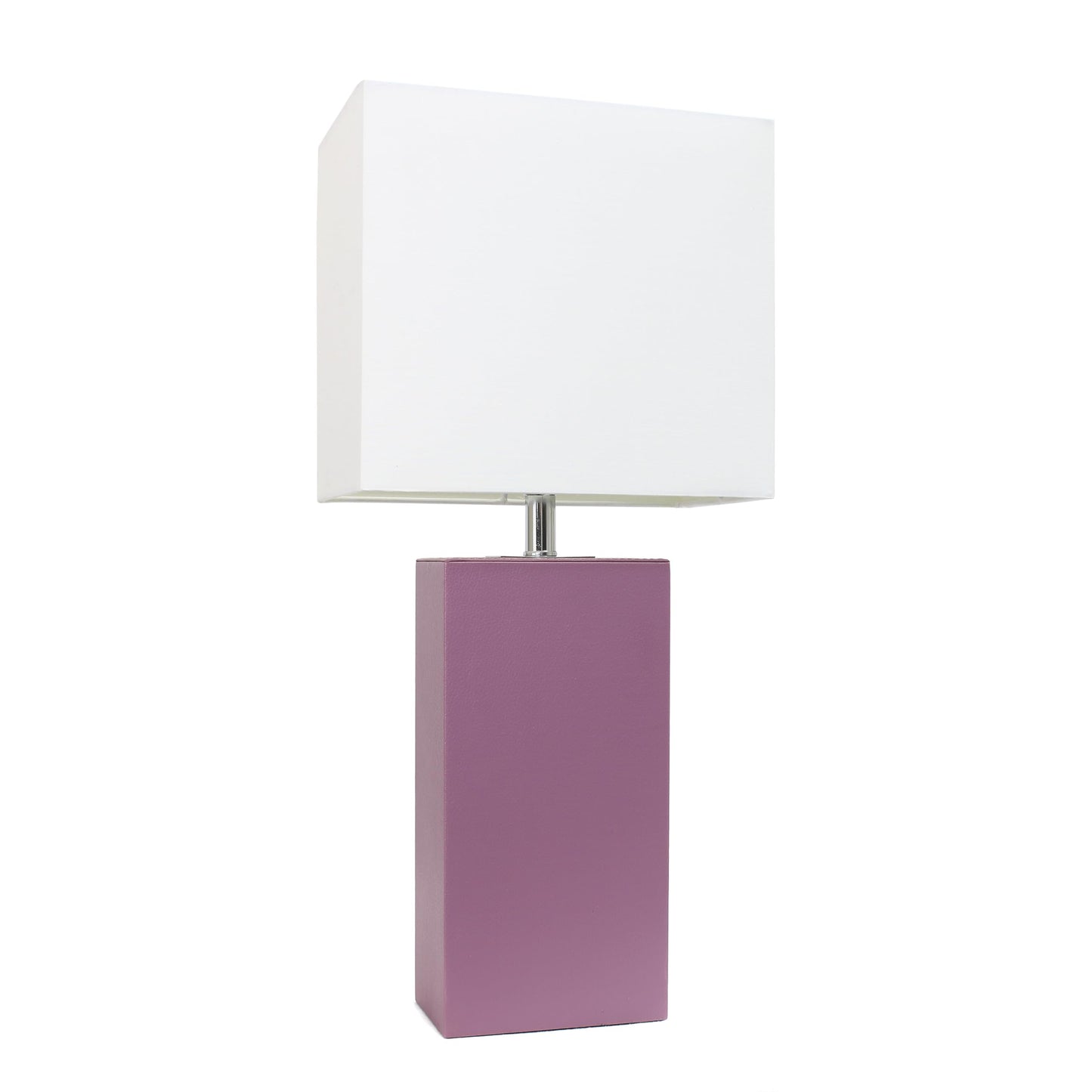 LALIA HOME Lexington 21in Leather Base Bedside Table Lamp, Purple Fabric Shade, Modern Décor for Living Room, Bedroom, Office