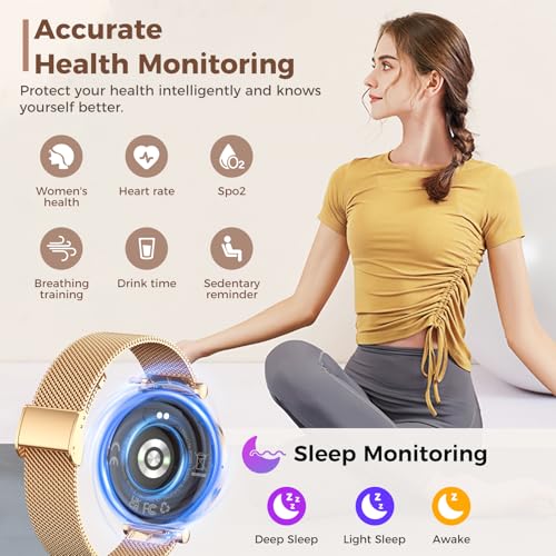 Smart Watch for Women, AMOLED HD Display Fitness Tracker Bluetooth Make/Answer Call, 1.19" Watches with 110+ Sports Modes/...