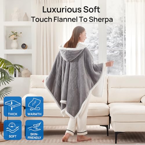 Westinghouse Wearable Heated Throw Blanket, Electric Heated Wrap Poncho Shawl with Pockets, 6 Heating Levels & 2 to 10 Hou...