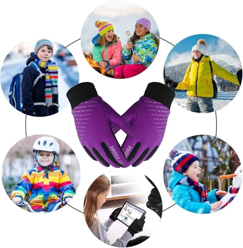 FINGER TEN Kids Winter Gloves Warm Waterproof with Free Neck Warmer Boys Girls Touchscreen for Cold Weather Outdoor Sports