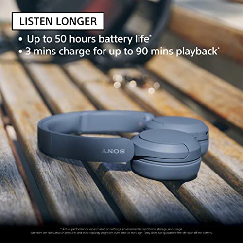 Sony WH-CH520 Wireless Headphones Bluetooth On-Ear Headset with Microphone and up to 50 Hours Battery Life with Quick Char...