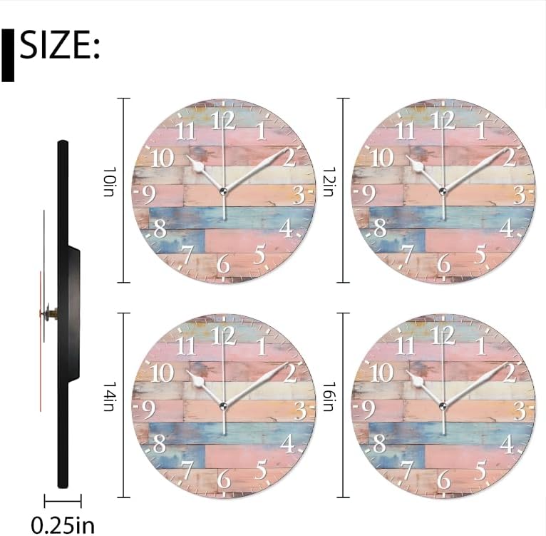 Plank Wall Clock Non-Ticking Silent Clocks Battery Operated Analog Decor Clock for Home-Colorful Pastel Pink Wooden Wall(12inch)