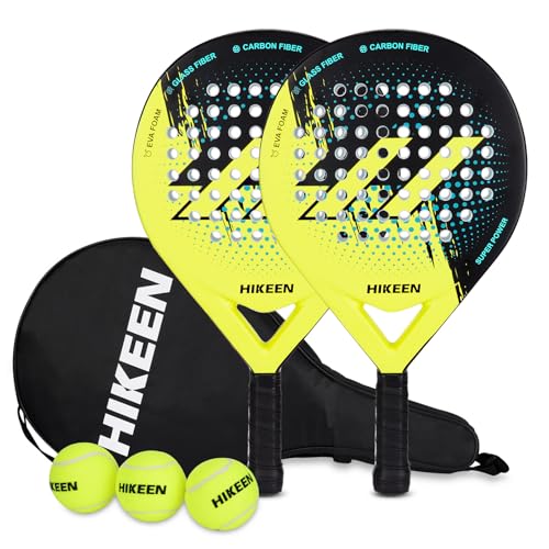Hikeen Padel Racket Carbon Fiber Surface - EVA Memory Lightweight Paddle Racket with 3 Tennis Balls & Carry Case for Adult...