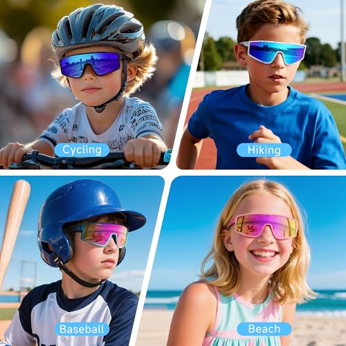 Kegrimi 3 Pack Kids Sunglasses Youth Baseball Polarized Sun Glasses Sports Cycling Running for Boys Girls UV Protection