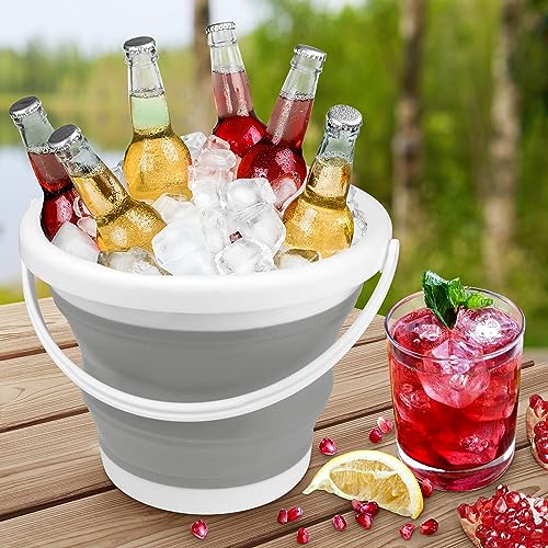 Collapsible Mop Bucket and Ice Bucket-5L(1.3 Gallon) Household Cleaning Silicone Dust Mops Bucket with no Wringer Set,Port...