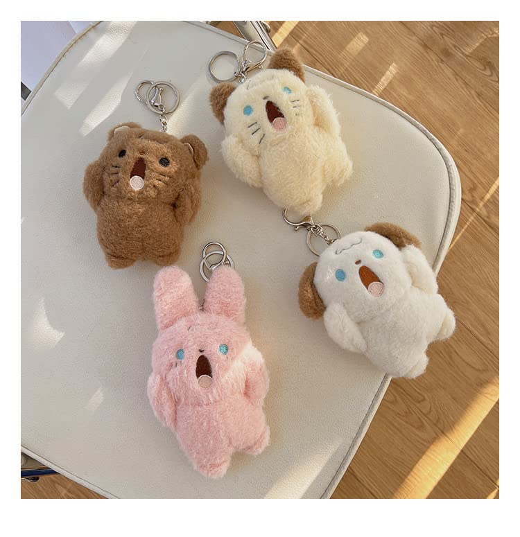 HSYHERE Men Women Creative Super Cute Funny Novelty Screaming Animal Cat Rabbit Bear Dog Keychain Keyrings, Soft Car Key Chain Key Ring Bag Pendant Decoration Doll Key Holder Strap -Bear