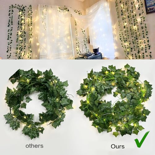 RECUTMS Ivy Fake Vines for Room Decor 12 Pack 86 FT Artificial Plant with 100 LED String Light Bedroom Aesthetic Hanging G...