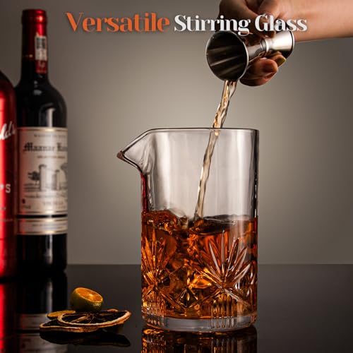 Cocktail Mixing Glass, veecom 18oz Crystal Bartender Kit, 5 Piece Bar Mixing Glass Old Fashioned Cocktail Kit with Straine...