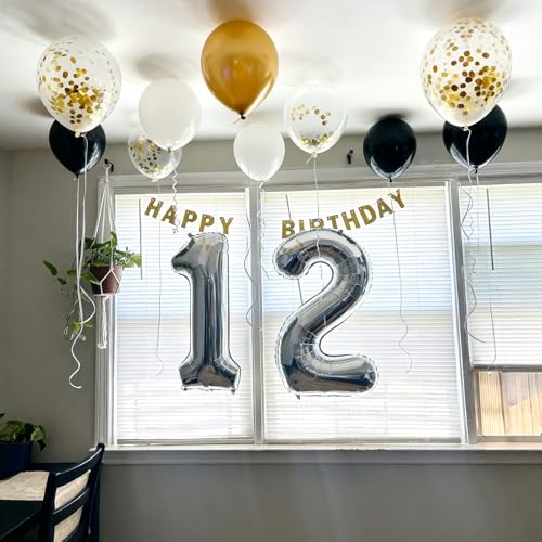 Black and Gold Balloons, 60PCS 12 Inch Confetti Gold and Black Balloons for Birthday, Wedding, Graduation, Baby Shower, En...