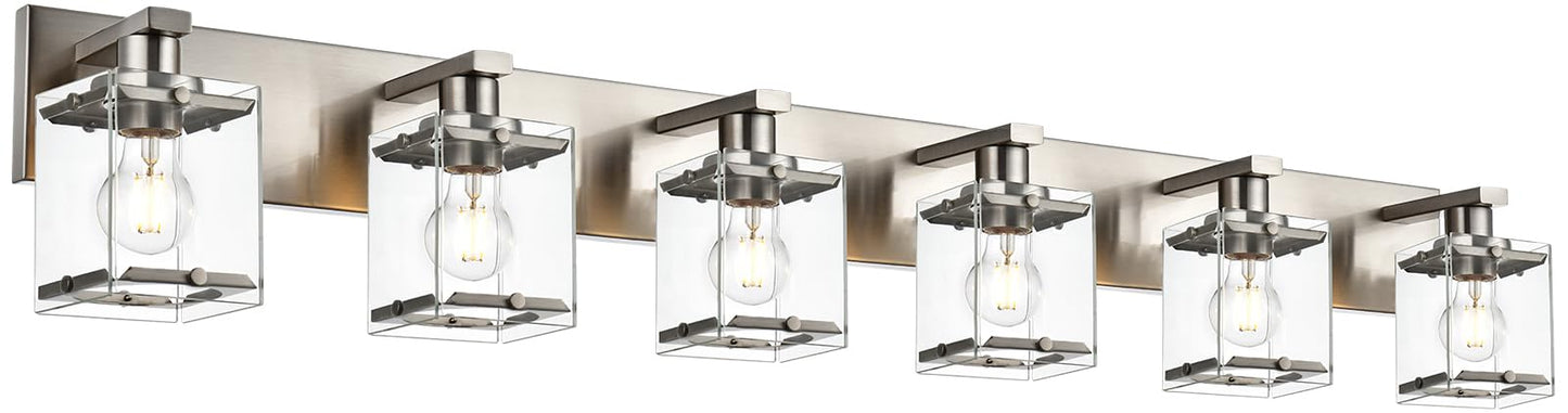Winshen 6-Lights Brushed Nickel Bathroom Light Fixture Over Mirror  Modern Wall Sconce With Clear Glass Shades  E26 Bulb Base Vanity Lighting For Over Mirror Kitchen