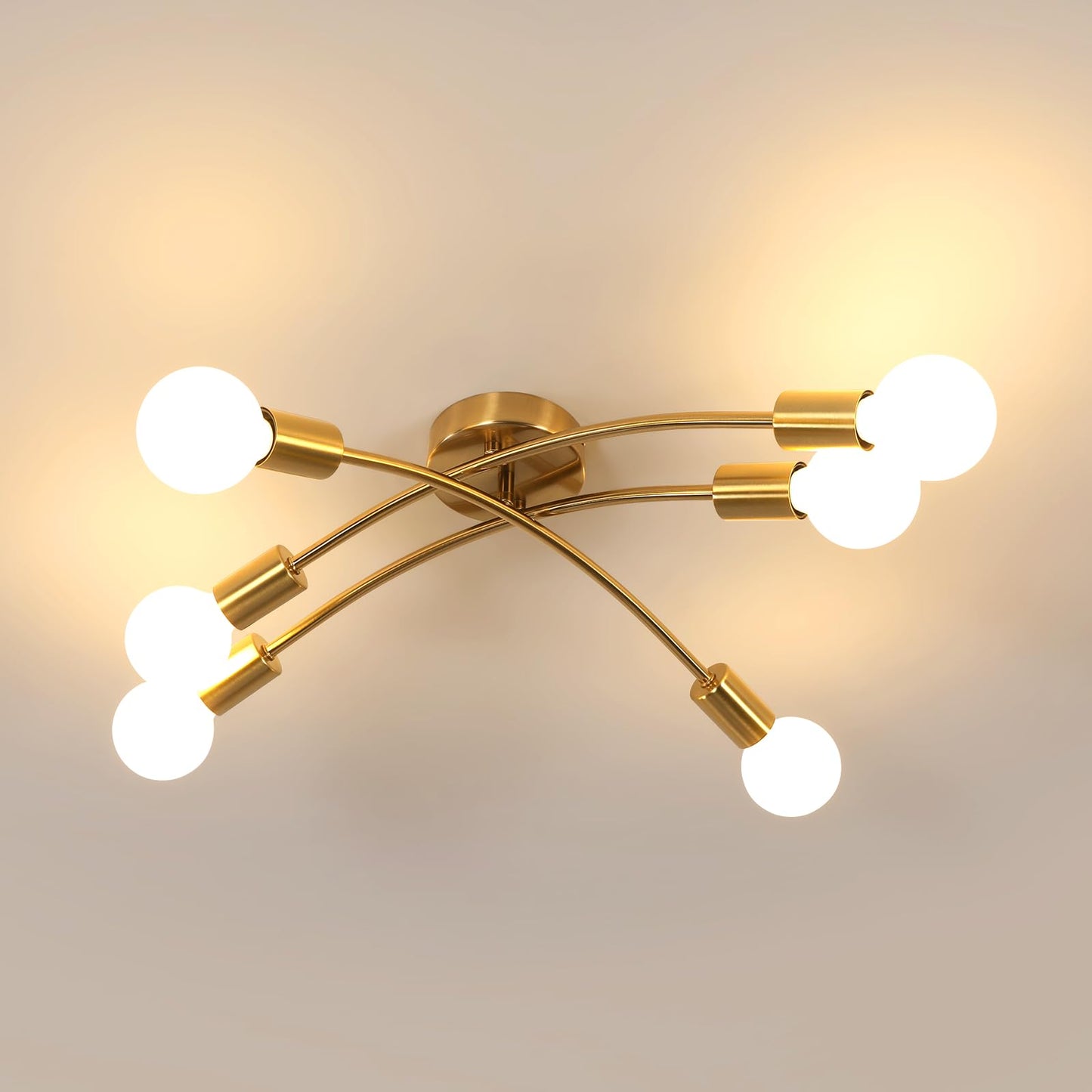 Tealight Gold Sputnik Ceiling Light Fixture  Modern 6-Light Sputnik Chandelier With 350 Rotatable Arms  E26 Bulb Compatible For Living Room  Bedroom  Dining Room - Stylish Home Decor Lighting