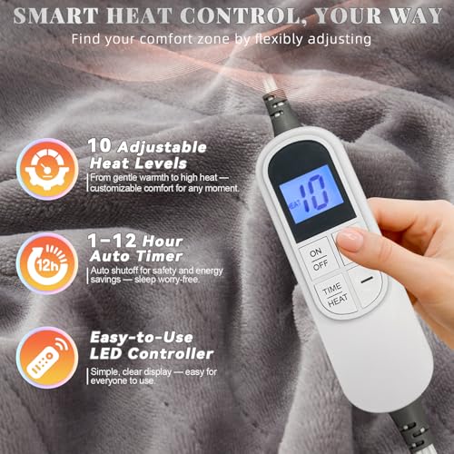 Richtry Electric Blanket Wearable with Foot Pockets & Sleeves, Electric Heated Snuggle Blanket, Flannel & Sherpa Heating T...