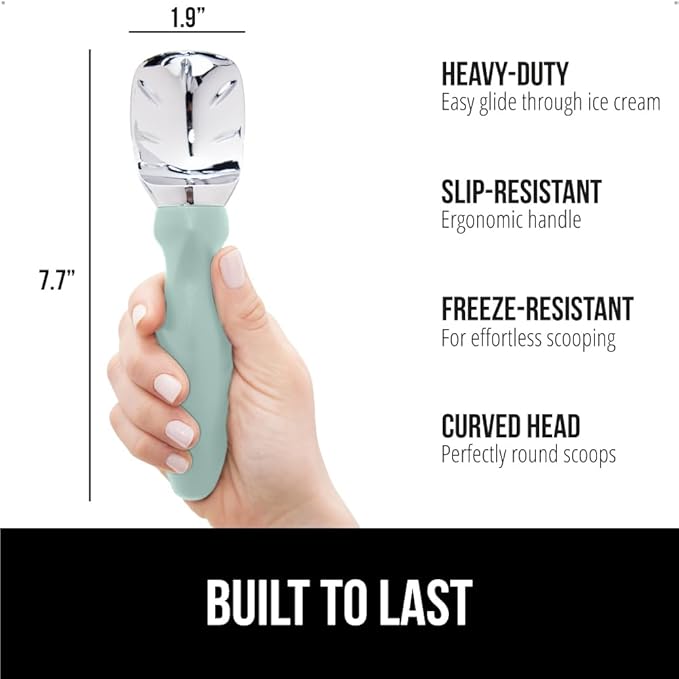 GORILLA GRIP BPA-Free Heavy Duty Ice Cream Scoop, Comfortable Ergonomic Handle, Professional Grade Scooper for Perfect Round Scoops, Spoon Frozen Hard Gelato, Sorbet, Cookie Dough, Kitchen Tool, Mint