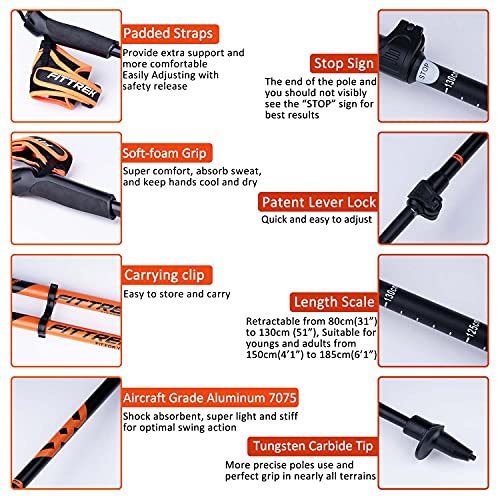 FitTrek Nordic Walking Poles for Men Women - 2 Pack Aluminum Nordic Walking Sticks - Nordic Poles with Ergonomic Grip Adju...
