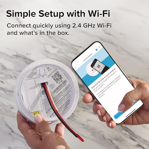 Kidde Smart Smoke Detector, Ring App Enabled for Real-Time Notifications, Hardwired Alarm, AA Backup Battery