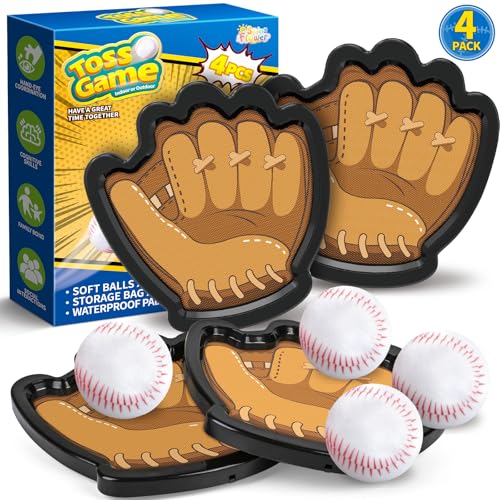 SpringFlower 4 Pack Catch and Toss Ball Game,Toddler Baseball Catch and Toss Ball Set,Outdoor Sport Yard Beach Pool Game T...