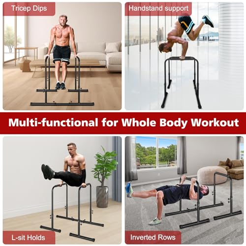 MIUDGIG Adjustable Height Parallel Push Up Stand, Dip Stand Station for Strength Training, Heavy Duty Steel Parallel Bar S...